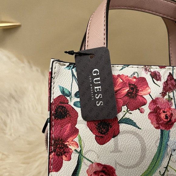 Guess Lyle Mini Floral Print Boho Crossbody Hand Shoulder Bag White Pink NWT - Picture 8 of 8